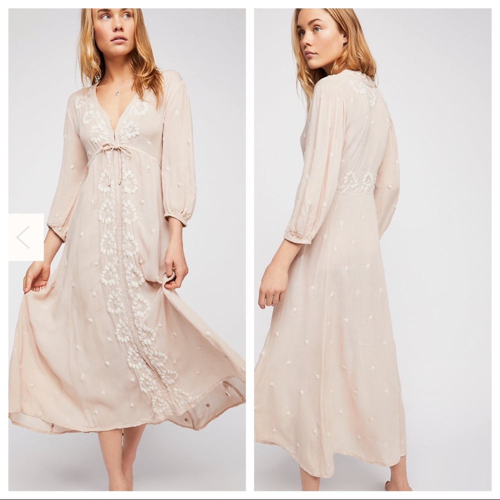Free People Embroidered Fable Midi Dress M